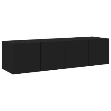 Stylish Black TV Wall Cabinets with LED Lights | 60x35x31 cm