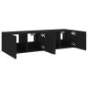 Stylish Black TV Wall Cabinets with LED Lights | 60x35x31 cm