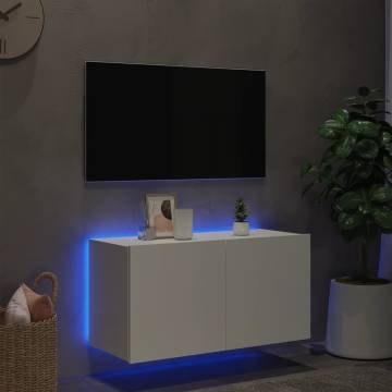 TV Wall Cabinet with LED Lights - White 80x35x41 cm