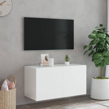 TV Wall Cabinet with LED Lights - White 80x35x41 cm