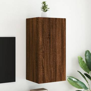 TV Wall Cabinet with LED Lights - Brown Oak 40.5x35x80 cm