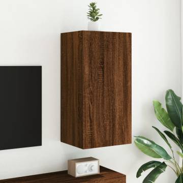 TV Wall Cabinet with LED Lights - Brown Oak 40.5x35x80 cm