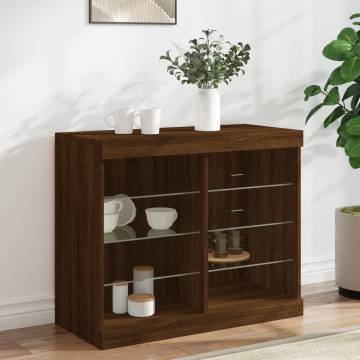 Modern Brown Oak Sideboard with LED Lights - 81x37x67 cm