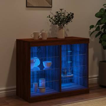 Modern Brown Oak Sideboard with LED Lights - 81x37x67 cm