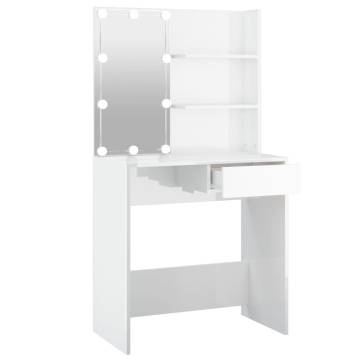 High Gloss White LED Dressing Table - Stylish Storage Solution