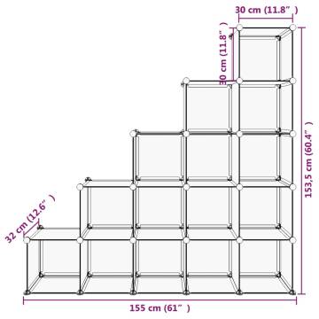 Storage Cube Organiser - 15 Modular Transparent PP Cubes