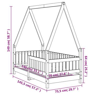 Kids Bed Frame White 70x140 cm | Solid Wood Pine Furniture