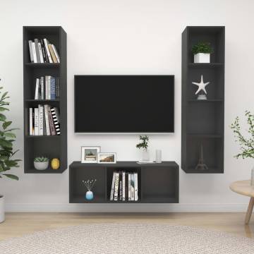 Stylish 3 Piece TV Cabinet Set - Grey Engineered Wood