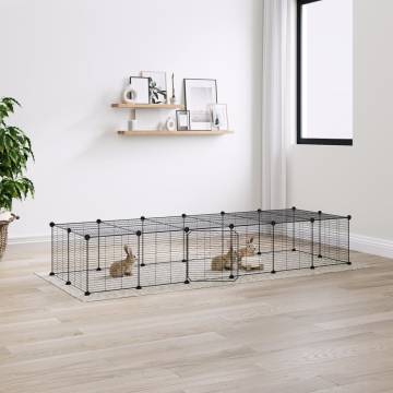 28-Panel Pet Cage with Door - Black Steel 35x35 cm