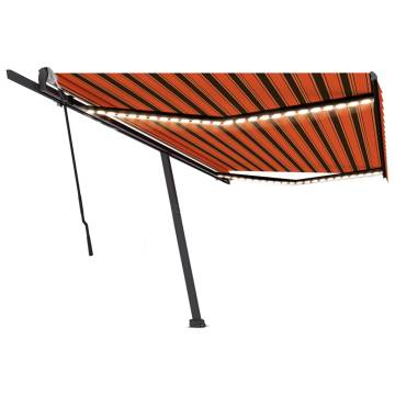 Manual Retractable Awning with LED - 500x350 cm Orange & Brown