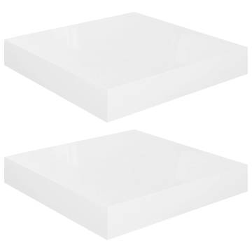 Stylish High Gloss White Floating Wall Shelves - 2 pcs