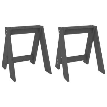 Grey Solid Pine Wood Stools - 2 pcs | 40x40x45 cm