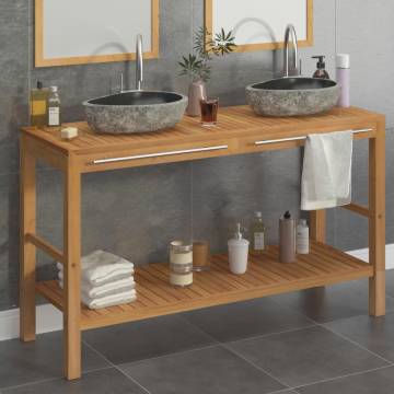 Bathroom Vanity Cabinet - Solid Teak & Riverstone Sinks