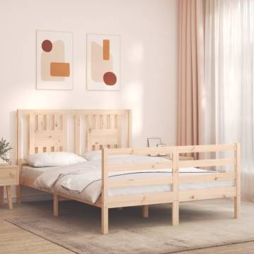 Double Solid Wood Bed Frame with Headboard - Durable & Stylish