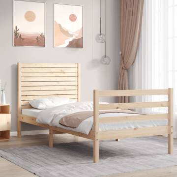 Solid Wood Small Single Bed Frame with Headboard - Hipomarket