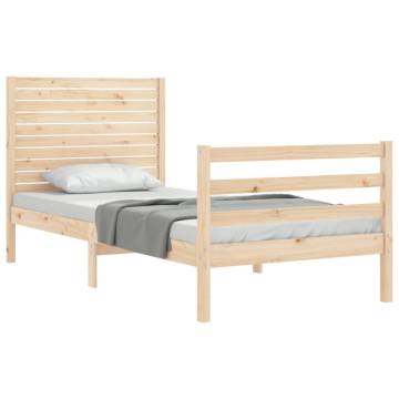 Solid Wood Small Single Bed Frame with Headboard - Hipomarket