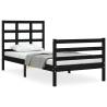 Black Bed Frame with Headboard - 90x200 cm Solid Wood