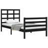 Black Bed Frame with Headboard - 90x200 cm Solid Wood