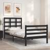 Black Bed Frame with Headboard - 90x200 cm Solid Wood