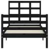 Black Bed Frame with Headboard - 90x200 cm Solid Wood