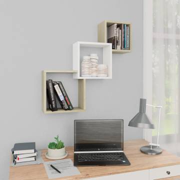 Cube Wall Shelf White & Sonoma Oak - Stylish Storage Solution