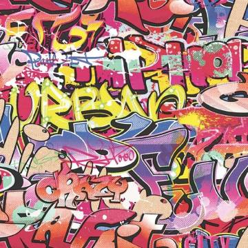 Noordwand Good Vibes Graffiti Wallpaper - Pink & Orange