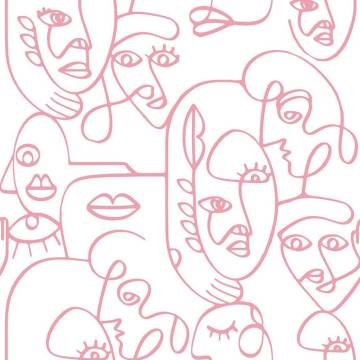 Noordwand Friends & Coffee Line Art Wallpaper - White & Pink