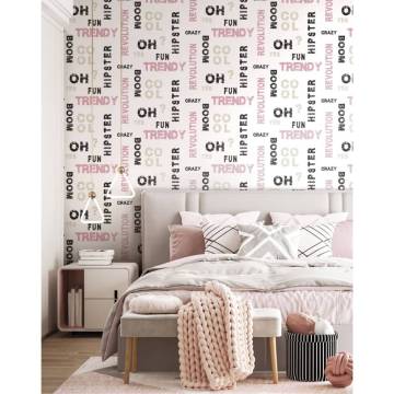 Noordwand Wallpaper - Friends & Coffee Words in Pink & Black