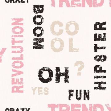 Noordwand Wallpaper - Friends & Coffee Words in Pink & Black