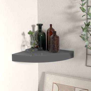 Floating Corner Shelf High Gloss Grey - Stylish Display 25x25cm