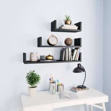 Wall Display Shelf Set - 3 pcs Black Engineered Wood