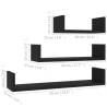 Wall Display Shelf Set - 3 pcs Black Engineered Wood