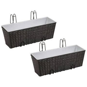 Balcony Trapezoid Rattan Planter Set - 50 cm, 2 pcs Black