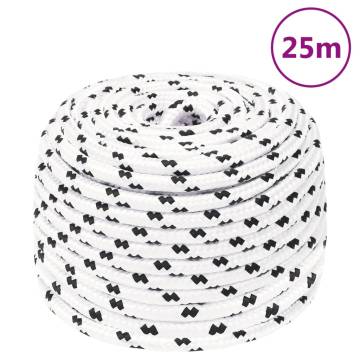 Braided Boat Rope White 6mm x 25m - Durable Polyester Rope