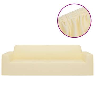 3-Seater Stretch Couch Slipcover - Cream Polyester Jersey