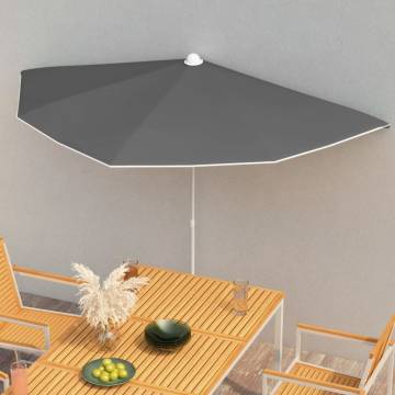 Garden Half Parasol with Pole - Anthracite 180x90 cm