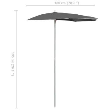 Garden Half Parasol with Pole - Anthracite 180x90 cm