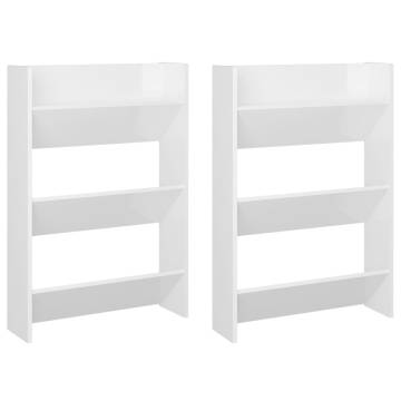 High Gloss White Wall Shoe Cabinets - 2 pcs | HipoMarket