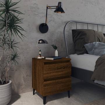 Stylish Brown Oak Bed Cabinet with Metal Legs - 40x35 cm