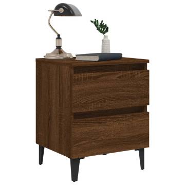 Stylish Brown Oak Bed Cabinet with Metal Legs - 40x35 cm