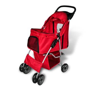 Folding Pet Stroller for Dogs & Cats - Red Travel Carrier