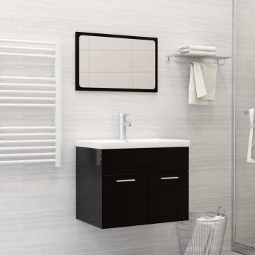 2 Piece Bathroom Furniture Set - High Gloss Black & Stylish