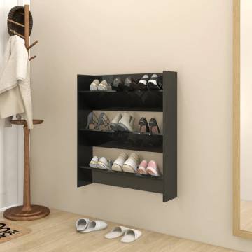 High Gloss Black Wall Shoe Cabinet - 80x18x90 cm