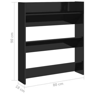 High Gloss Black Wall Shoe Cabinet - 80x18x90 cm