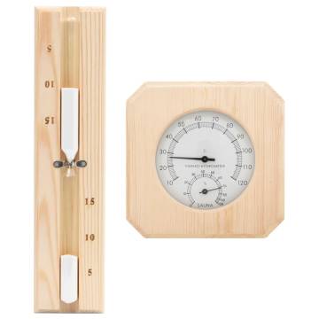 2 in 1 Sauna Hygrothermograph & Sand Timer Set - Pine Wood