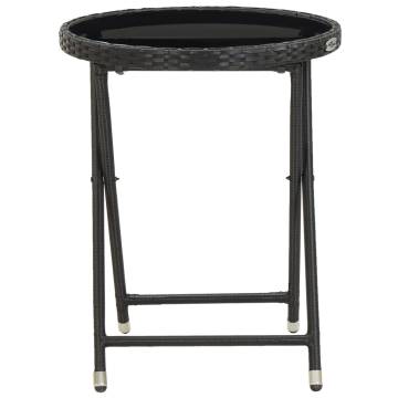 Tea Table Black 60 cm | Poly Rattan & Tempered Glass | HipoMarket