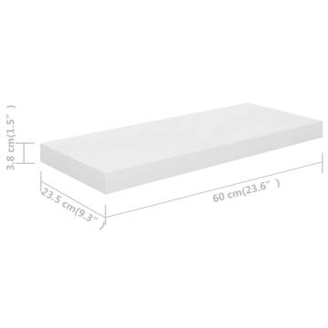 Floating Wall Shelf High Gloss White - Stylish Decor 60x23.5cm