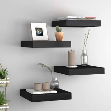 Floating Wall Shelves - Stylish Black MDF - 4 pcs