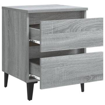 Stylish Grey Sonoma Bed Cabinet with Metal Legs - 40x35x50 cm