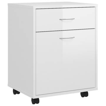 High Gloss White Rolling Cabinet - Stylish Storage Solution